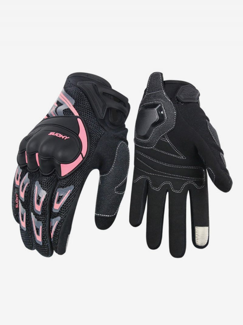 Gants Course Moto Vélo Escalade Randonnée Maille Fine Respirants Doigt Complet Pour Hommes - Rose