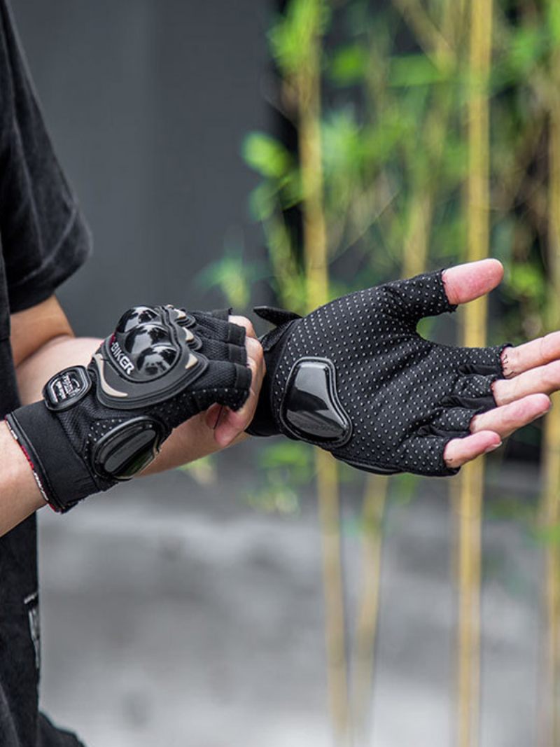 Gants Demi-doigt Imperméables Et Résistants À L'usure Pour Moto Course Vélo Escalade Randonnée - Noir