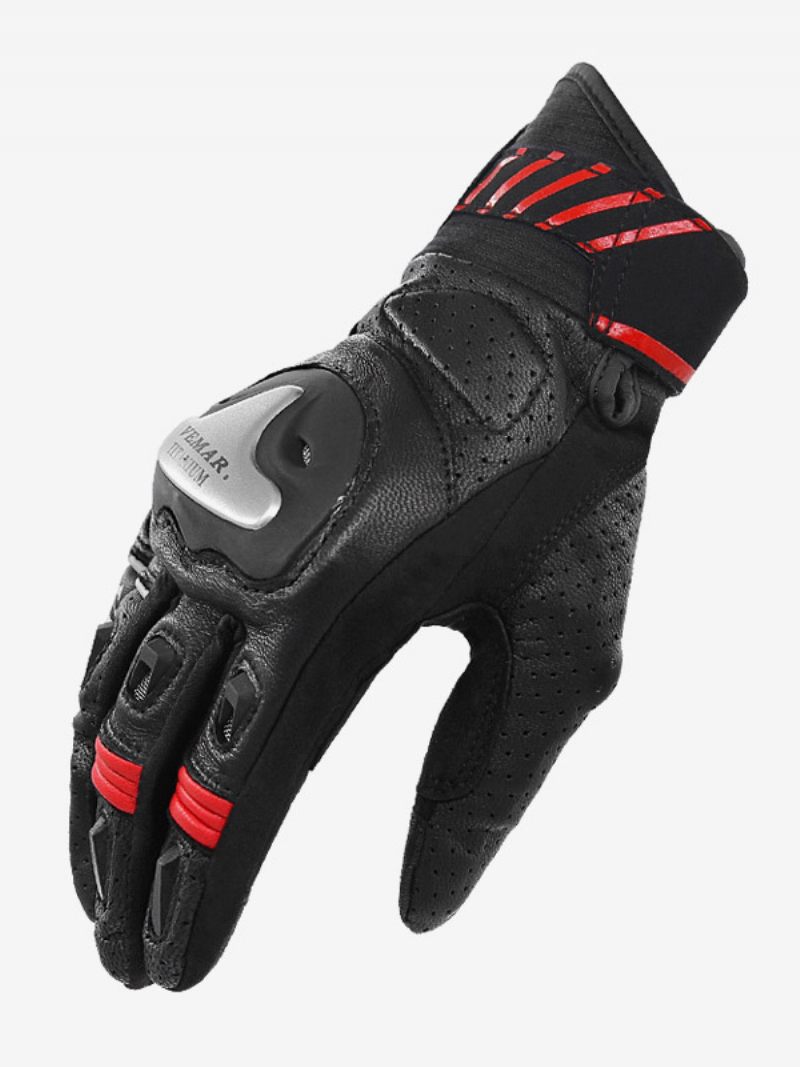 Gants Moto Cuir Véritable Pour Course Vélo Escalade Randonnée Anti-chute Et Coupe-vent Sur Route - Rouge