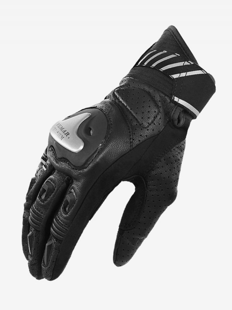 Gants Moto Cuir Véritable Pour Course Vélo Escalade Randonnée Anti-chute Et Coupe-vent Sur Route - Noir