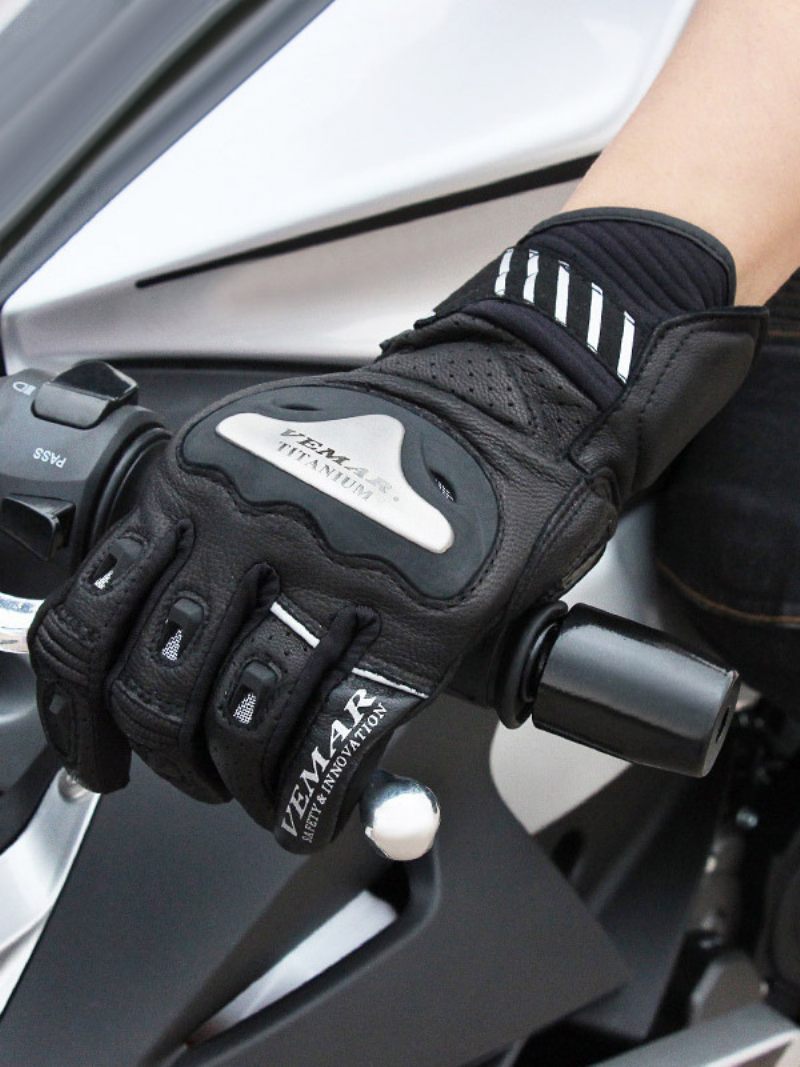 Gants Moto Cuir Véritable Pour Course Vélo Escalade Randonnée Anti-chute Et Coupe-vent Sur Route - Noir