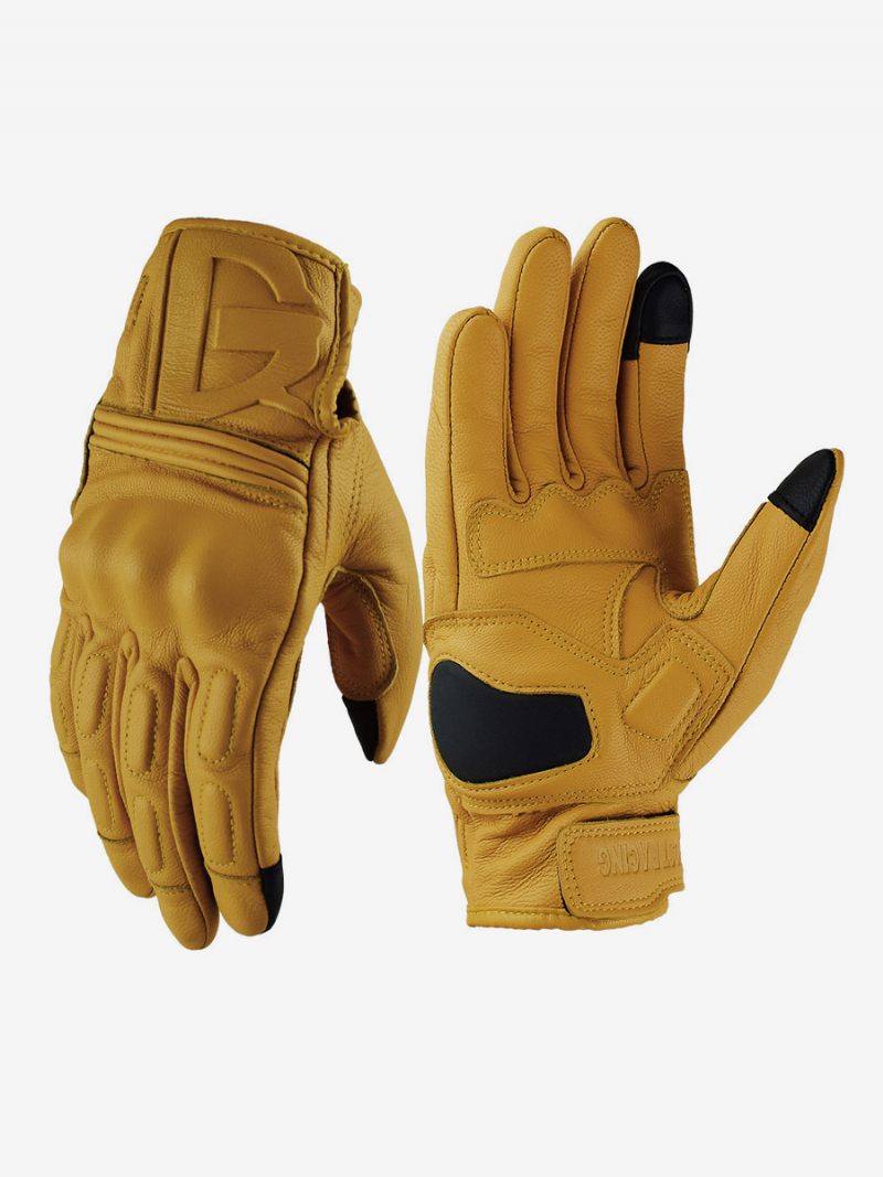 Gants Moto Cuir Véritable Pour Hommes Avec Écran Tactile Course Vélo Escalade Randonnée - Jaune