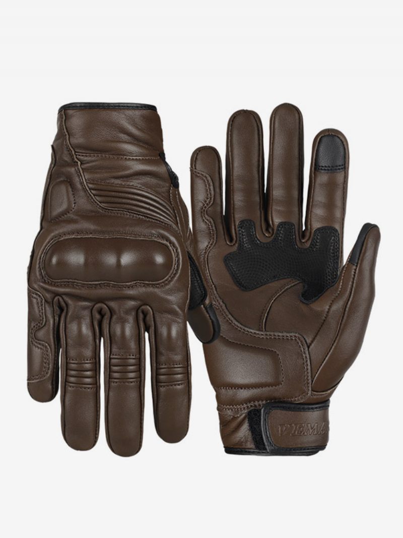 Gants Moto Cuir Véritable Pour Hommes Avec Écran Tactile Course Vélo Escalade Randonnée - Marron Café