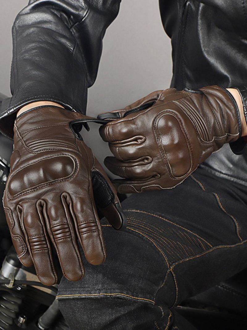 Gants Moto Cuir Véritable Pour Hommes Avec Écran Tactile Course Vélo Escalade Randonnée - Marron Café