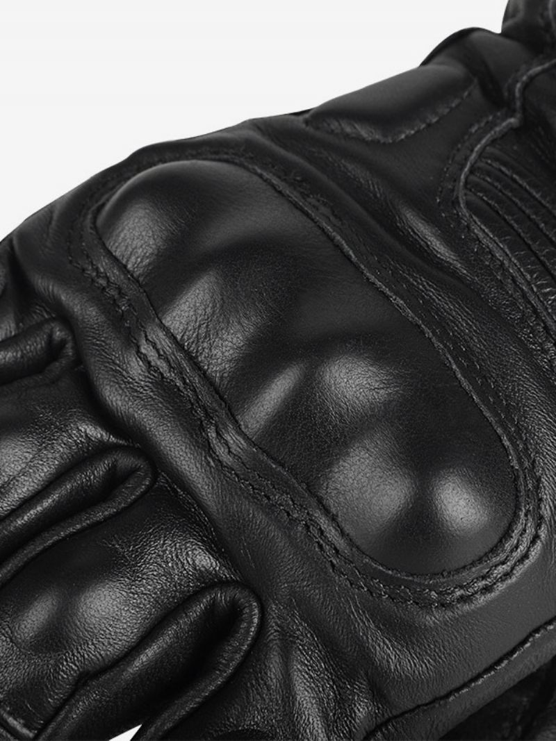 Gants Moto Cuir Véritable Pour Hommes Avec Écran Tactile Course Vélo Escalade Randonnée - Noir