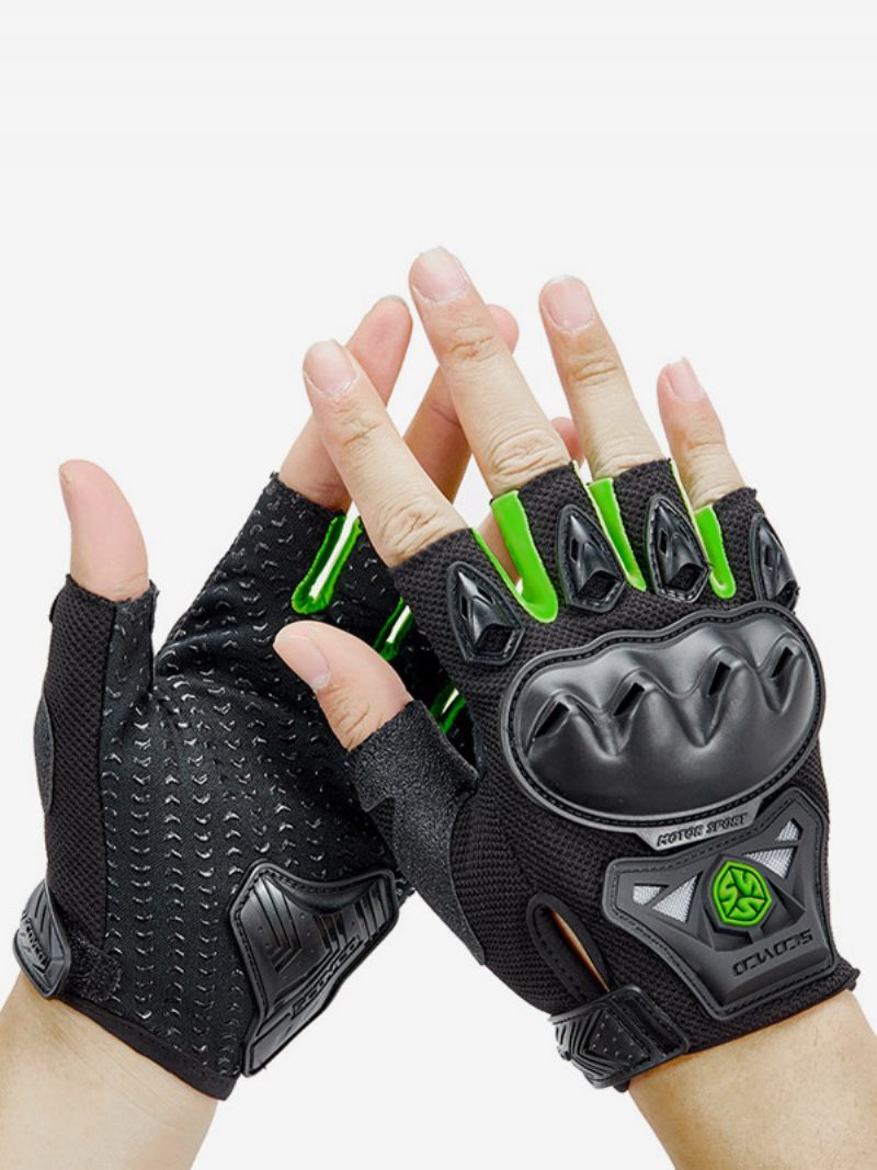 Gants Moto Équitation Course Vélo Escalade Randonnée Antidérapants Imperméables Résistants À L'usure Écran Tactile Chaud Demi-doigts - Vert