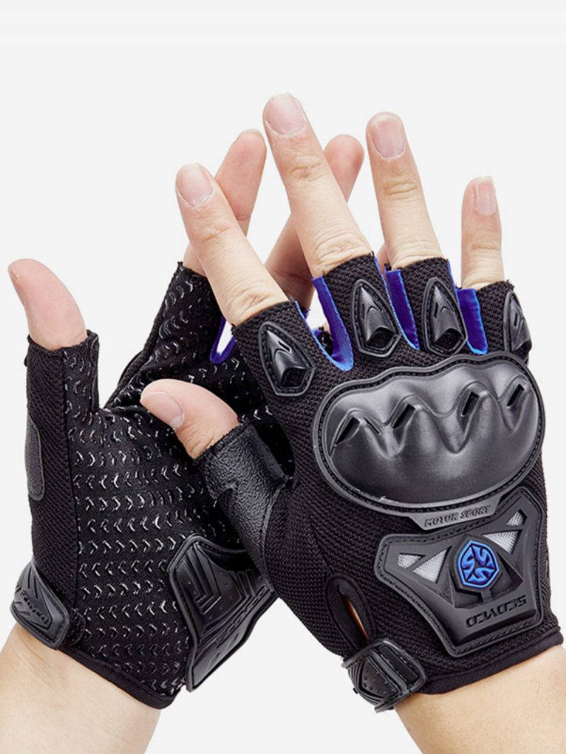 Gants Moto Équitation Course Vélo Escalade Randonnée Antidérapants Imperméables Résistants À L'usure Écran Tactile Chaud Demi-doigts - Bleu