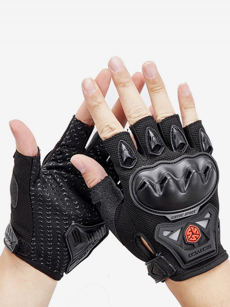 Gants Moto Équitation Course Vélo Escalade Randonnée Antidérapants Imperméables Résistants À L'usure Écran Tactile Chaud Demi-doigts - Noir