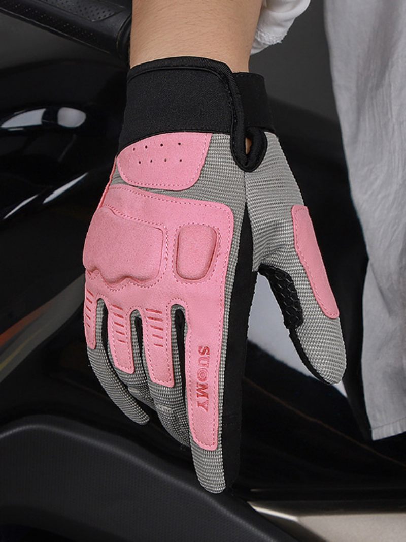 Gants Moto Macaron Rétro Maille Pour Écran Tactile Anti-chute Cyclisme Course Escalade Randonnée - Rose