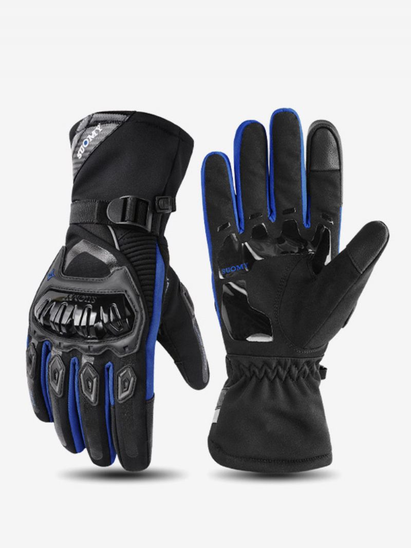 Gants Moto Vélo Escalade Randonnée Pour Hommes Chauds Imperméables Coupe-vent Écran Tactile - Bleu