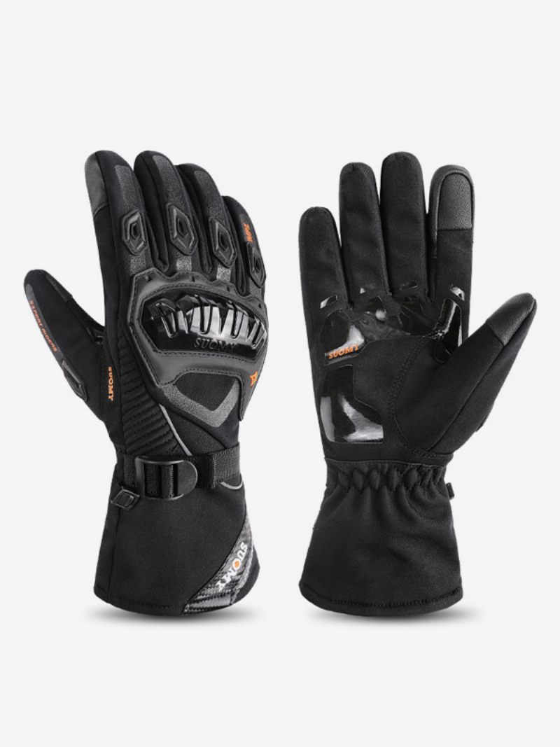 Gants Moto Vélo Escalade Randonnée Pour Hommes Chauds Imperméables Coupe-vent Écran Tactile - Noir