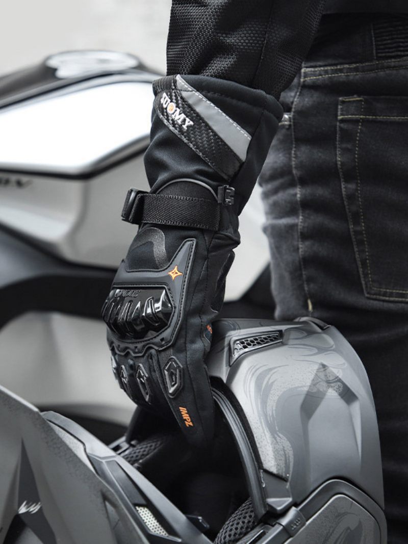 Gants Moto Vélo Escalade Randonnée Pour Hommes Chauds Imperméables Coupe-vent Écran Tactile - Noir