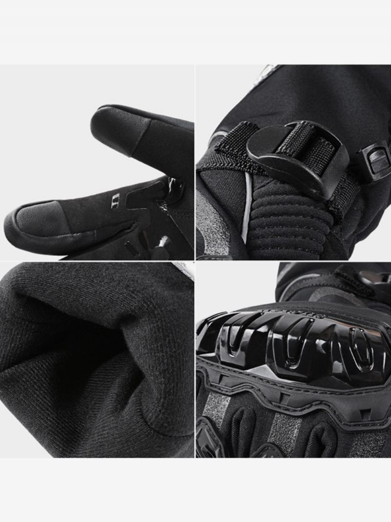 Gants Moto Vélo Escalade Randonnée Pour Hommes Chauds Imperméables Coupe-vent Écran Tactile - Noir