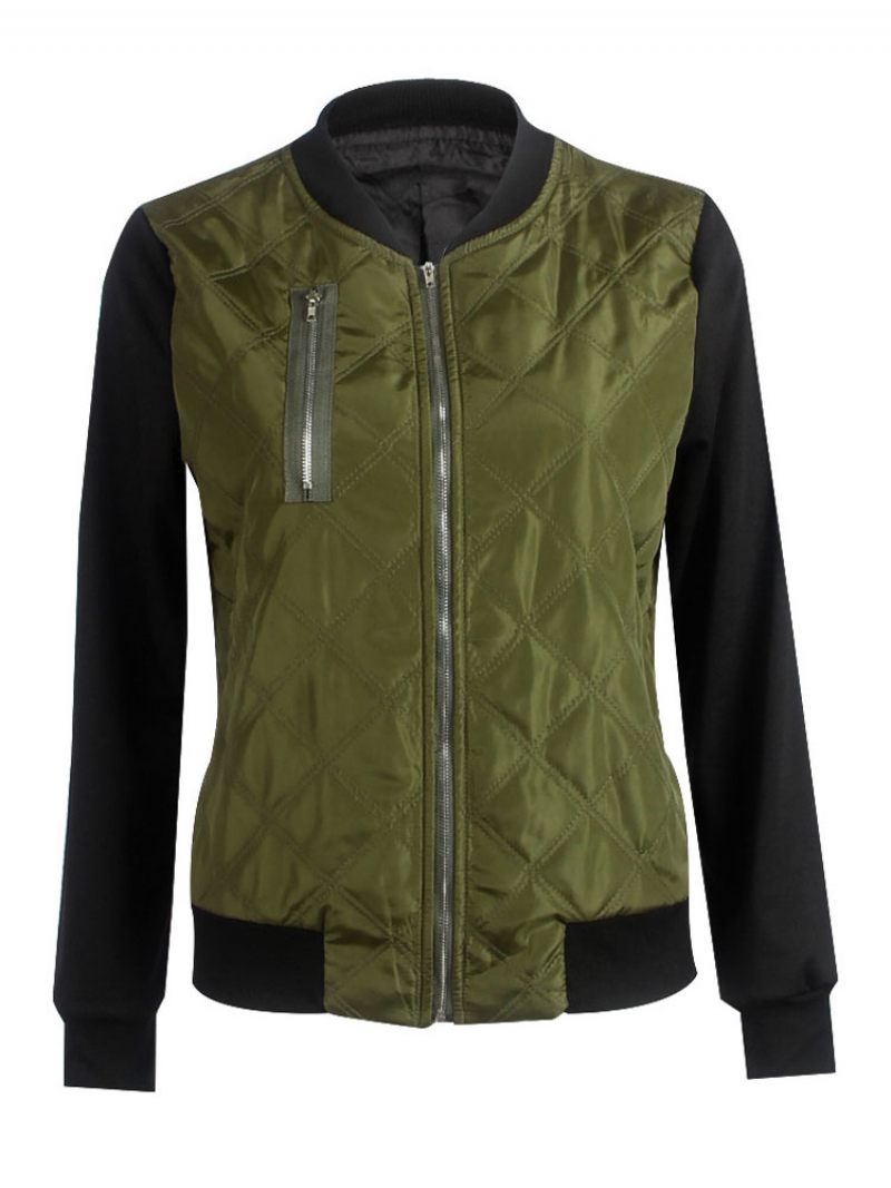 Blouson Aviateur Femme Col Montant Vestes Matelassées - Vert Chasseur