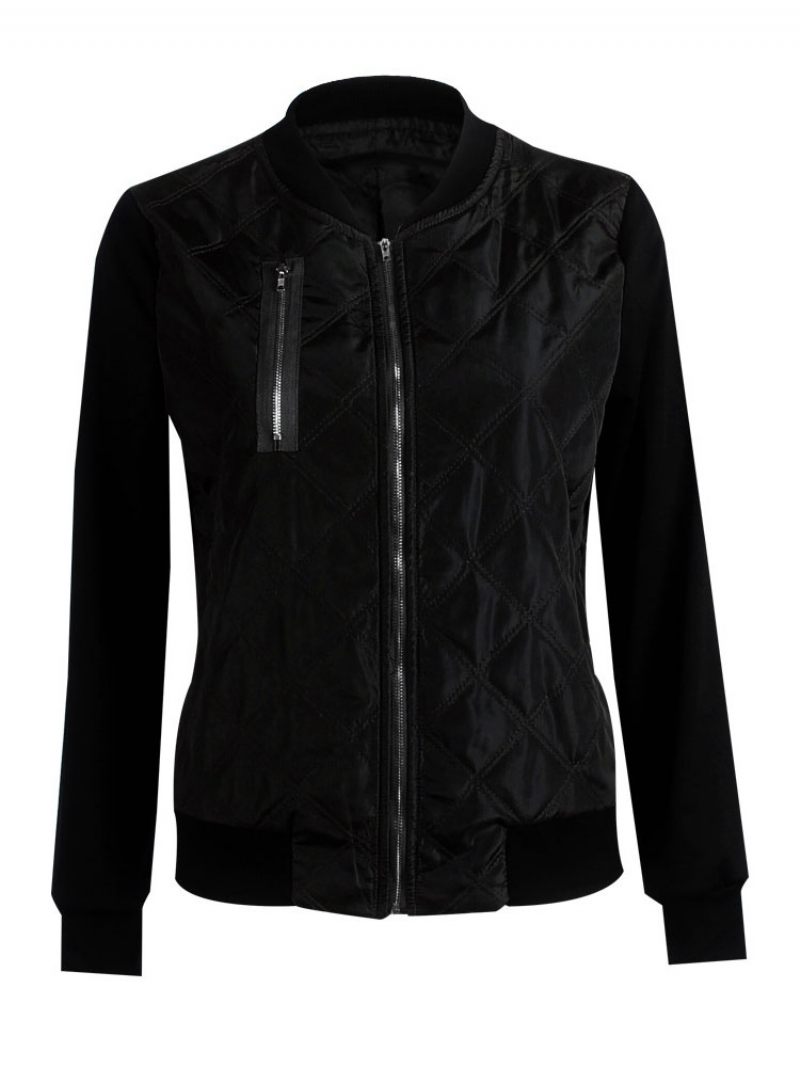 Blouson Aviateur Femme Col Montant Vestes Matelassées - Noir