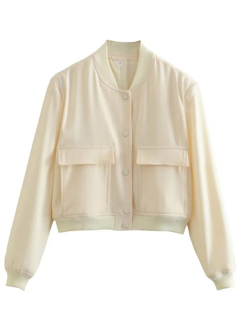 Bomber Jacket Casual Street Wear Varsity Pour Femme - Beige