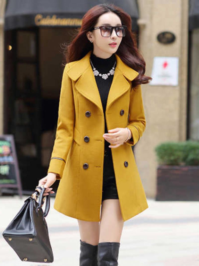 Caban Pour Femme Col Rabattu Vêtements D'extérieur Printemps - Jaune