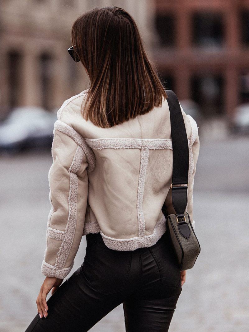 Veste Cuir Pu Pour Femmes Vêtements D'extérieur Bicolores Printemps 2024 - Jaune Clair