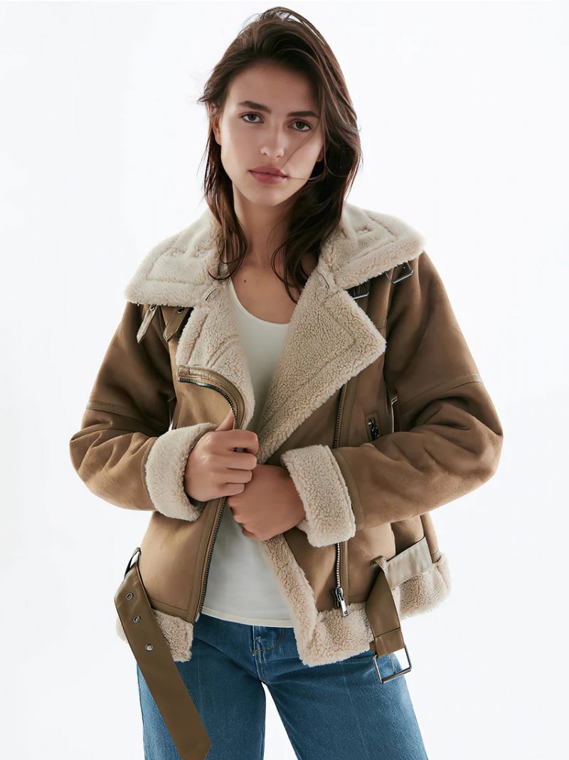 Veste Daim Manteau D'hiver Fausse Peau Mouton 2024 Vêtements D'extérieur Pour Femmes