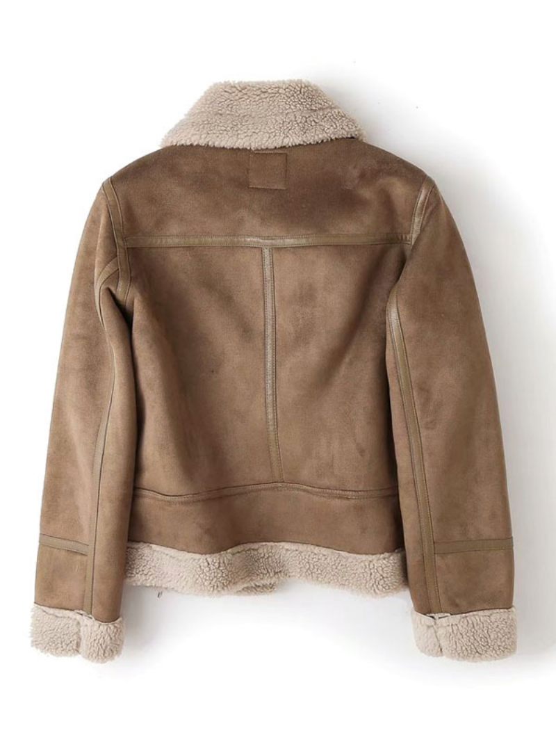 Veste Daim Manteau D'hiver Fausse Peau Mouton 2024 Vêtements D'extérieur Pour Femmes - Kaki