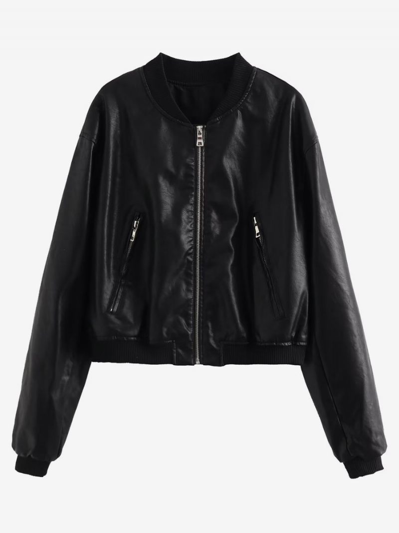 Veste Femme Col Bijou Cuir Pu - Noir