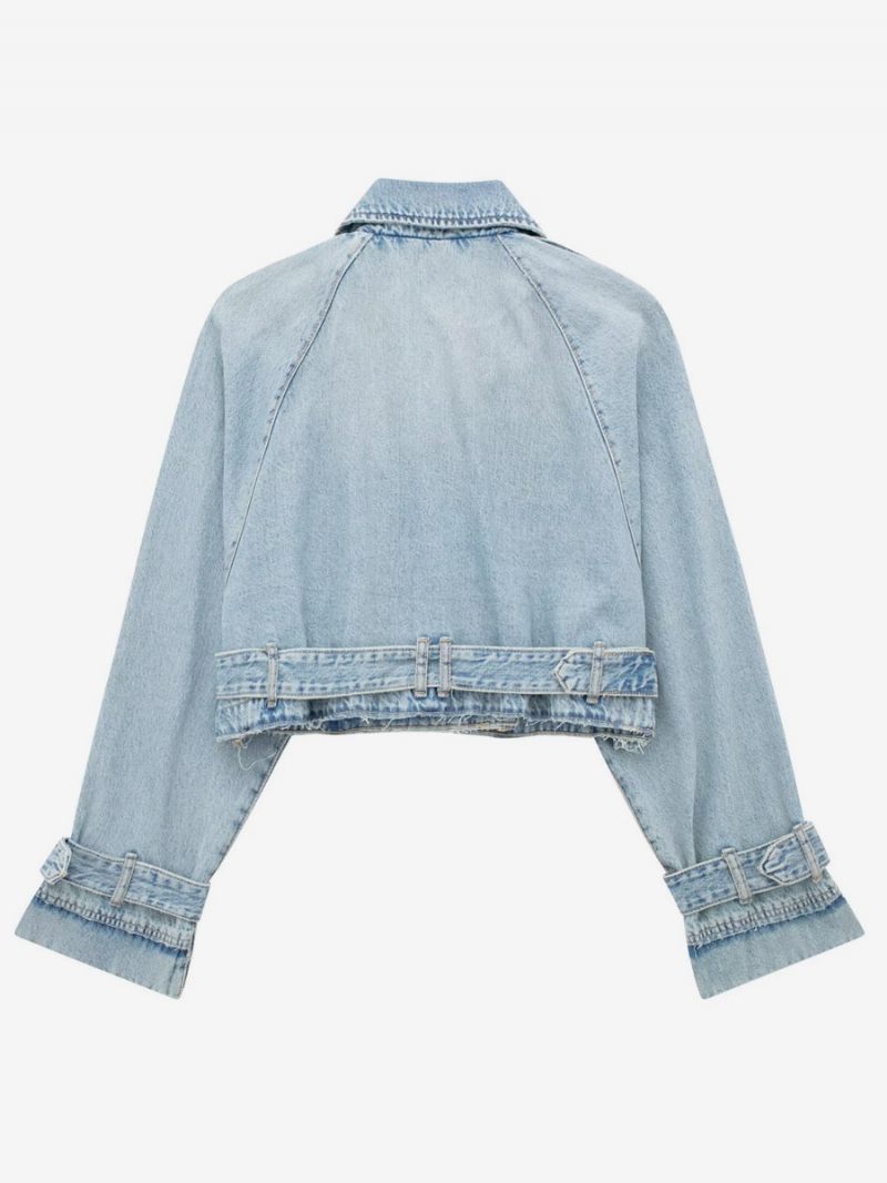 Veste Femme Col Rabattu Ceinture Denim - Bleu Ciel Clair