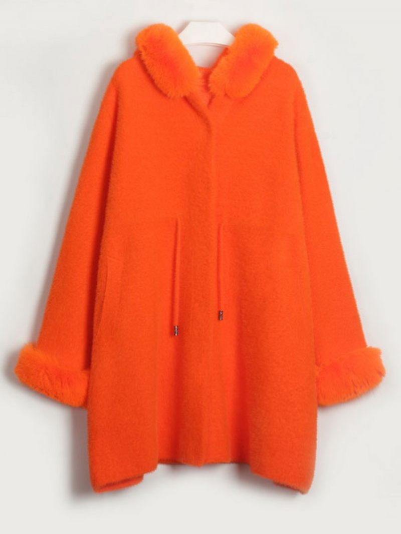 Veste Pour Femme Manches Longues À Capuche Surdimensionnée Vêtements D'extérieur D'automne Et D'hiver - Orange Rouge