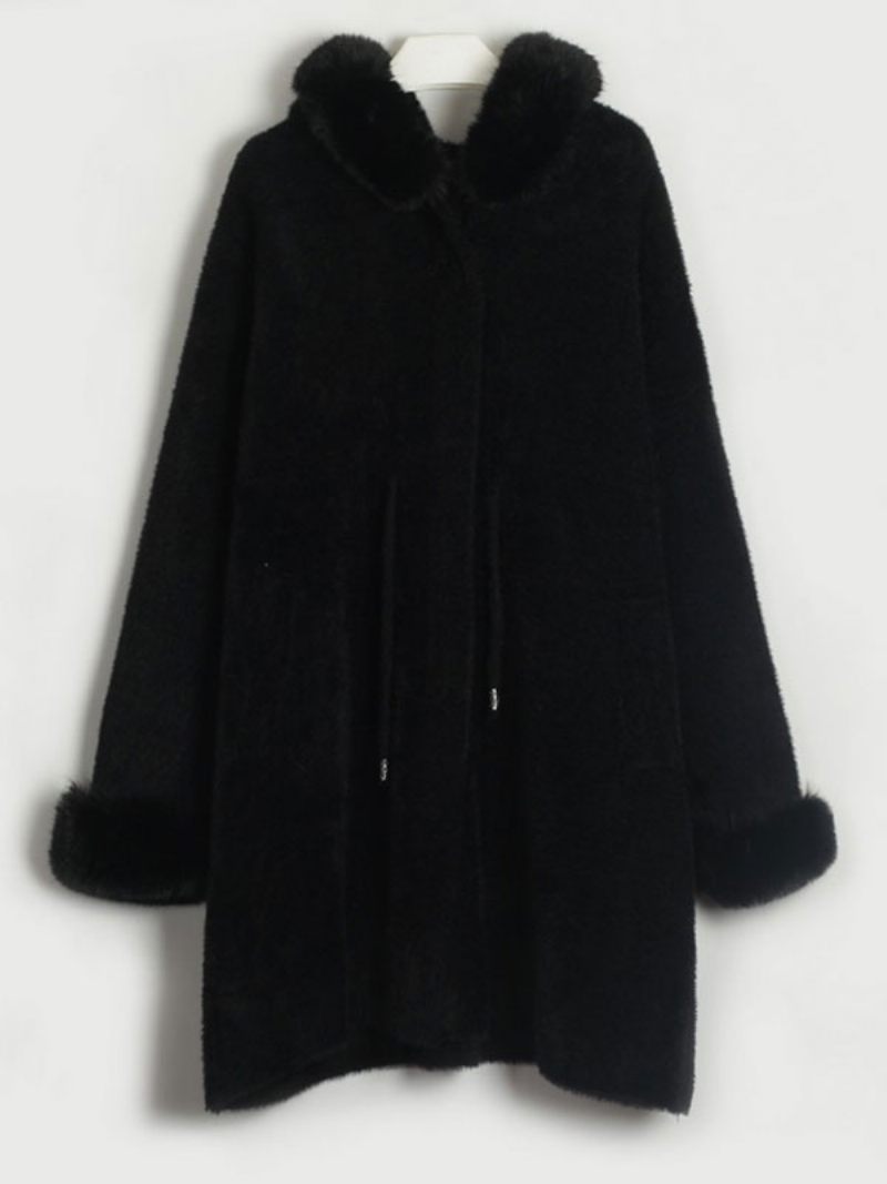 Veste Pour Femme Manches Longues À Capuche Surdimensionnée Vêtements D'extérieur D'automne Et D'hiver - Noir