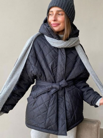 Veste Matelassée À Capuche Et Ceinture Coton Vêtements D'extérieur D'hiver Pour Femmes