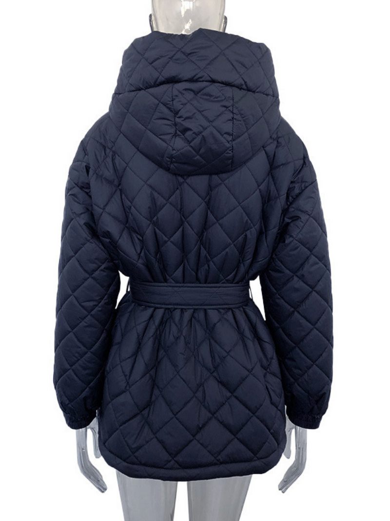 Veste Matelassée À Capuche Et Ceinture Coton Vêtements D'extérieur D'hiver Pour Femmes - Bleu Profond