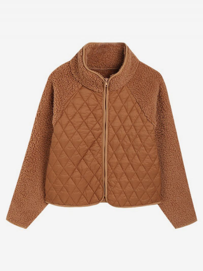 Veste Matelassée Col Montant Manches Longues Automne Vêtements Sortie D'hiver Pour Femme - Camel