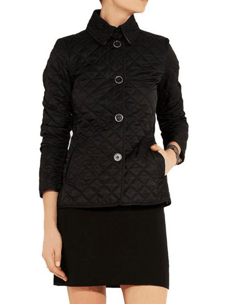 Veste Matelassée Pour Femmes Manteau Rembourré À Col Rabattu Vêtements D'extérieur Confortables Le Printemps - Noir