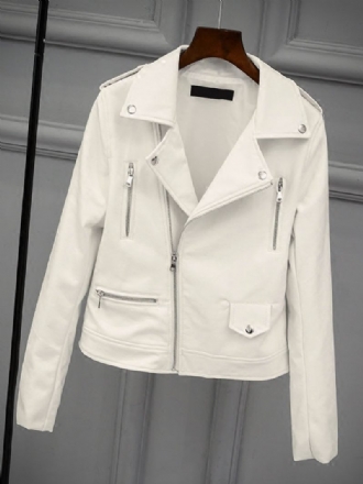 Veste Moto Blanche À Col Rabattu Cuir Pu Vêtements D'extérieur Printemps Pour Femmes