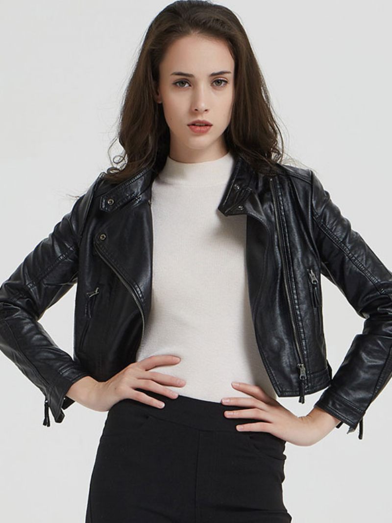 Veste Moto Cuir Pu Col Montant Vêtements D'extérieur Printemps Pour Petit Ami Femmes