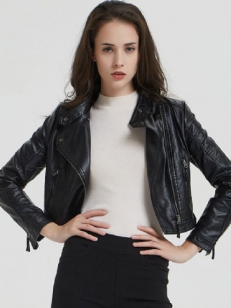 Veste Moto Cuir Pu Col Montant Vêtements D'extérieur Printemps Pour Petit Ami Femmes