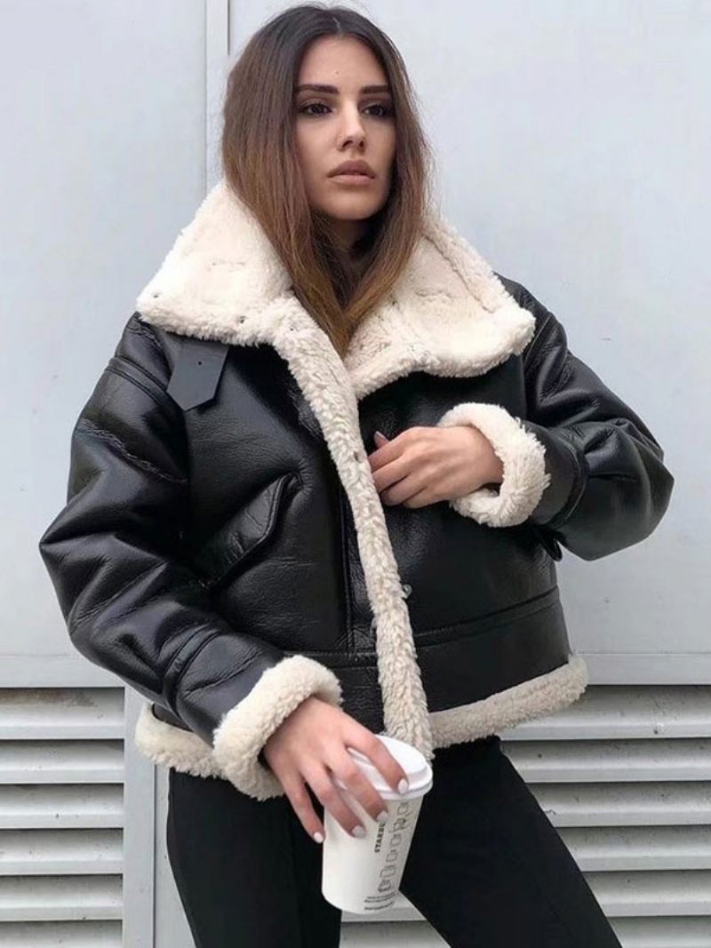 Veste Moto Cuir Pu Pour Femmes Surdimensionnée Vêtements D'extérieur D'hiver 2024 - Noir