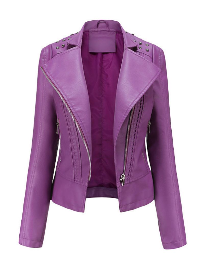 Veste Moto Cuir Pu Pour Femmes Vêtements D'extérieur Courts Printemps - Violet