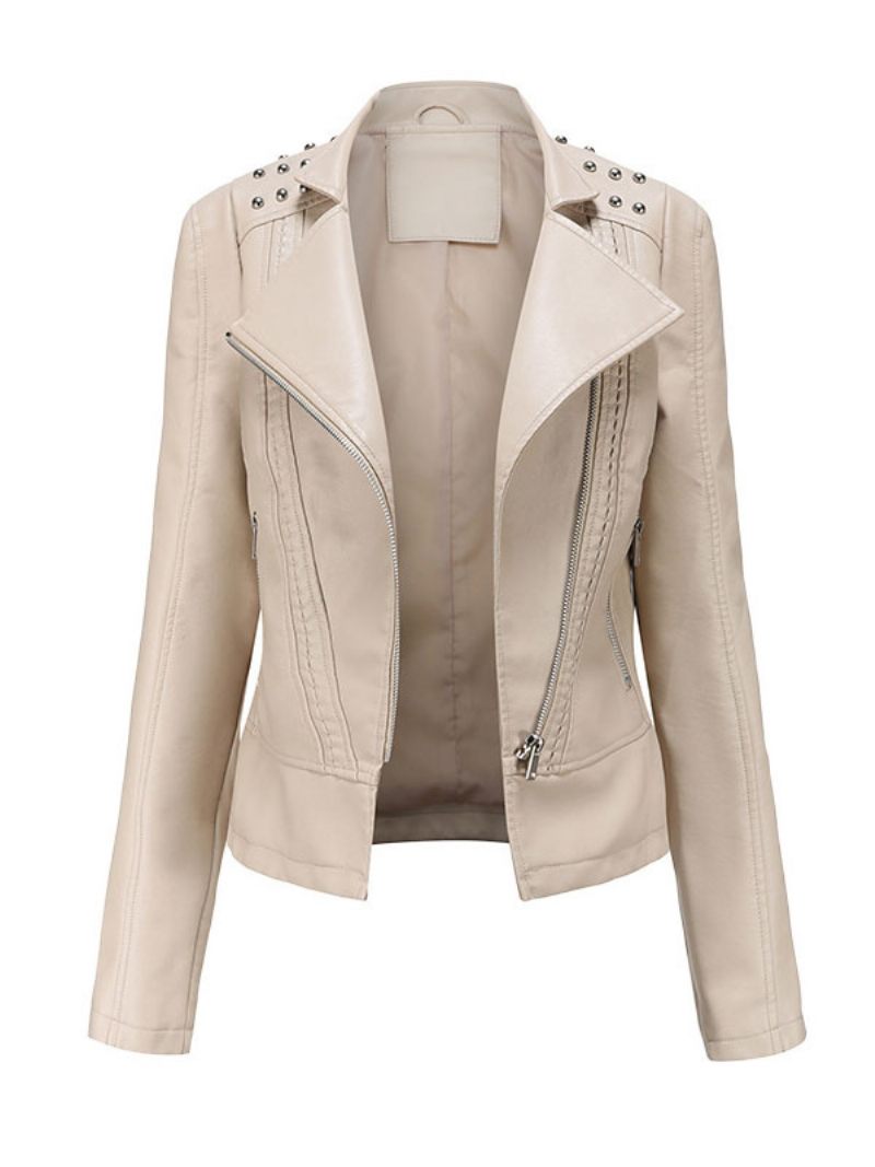 Veste Moto Cuir Pu Pour Femmes Vêtements D'extérieur Courts Printemps - Blanc