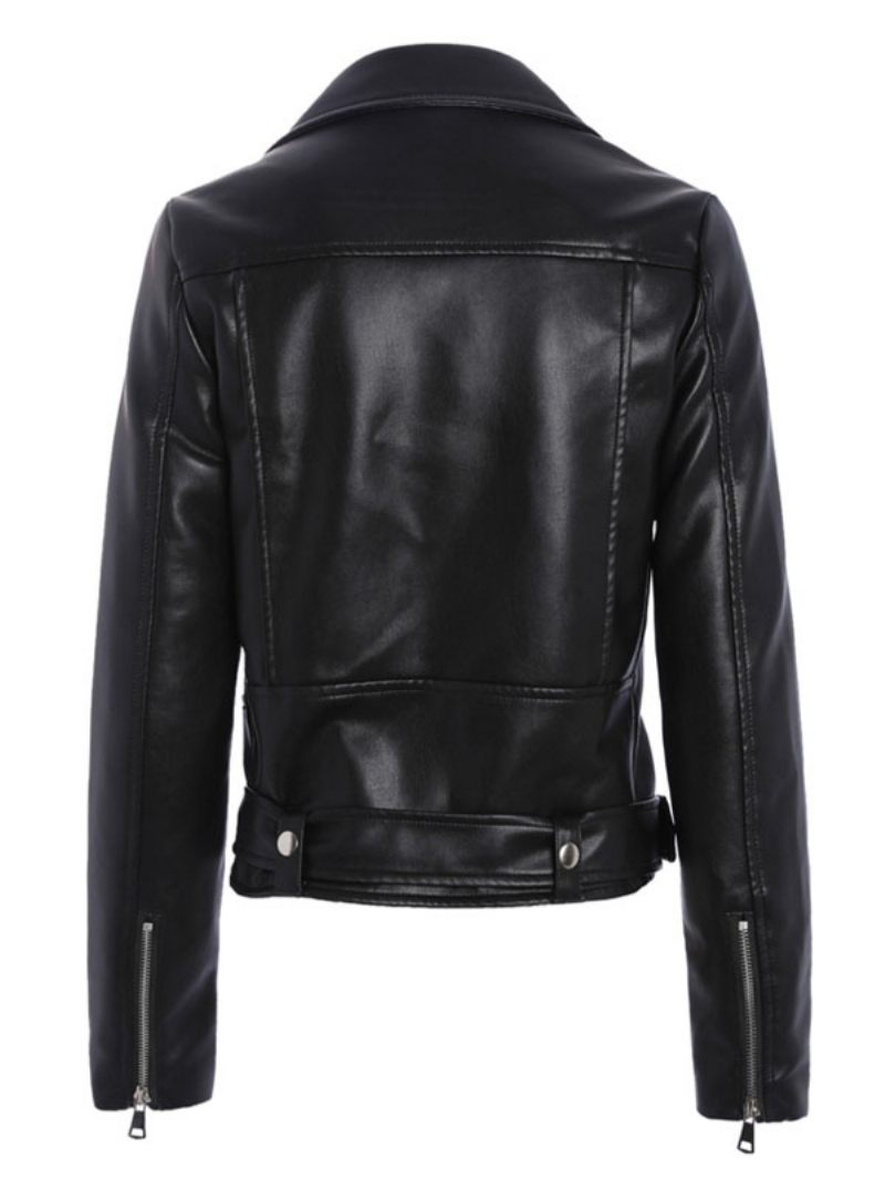 Veste Moto Pour Femmes Cuir Pu Noir Vêtements D'extérieur Printemps - Noir