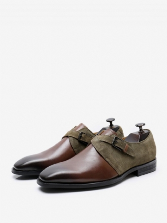 Chaussures Habillées Pour Hommes Cuir Vache Marron Café À Bout Rond Mariage Bal Enfiler