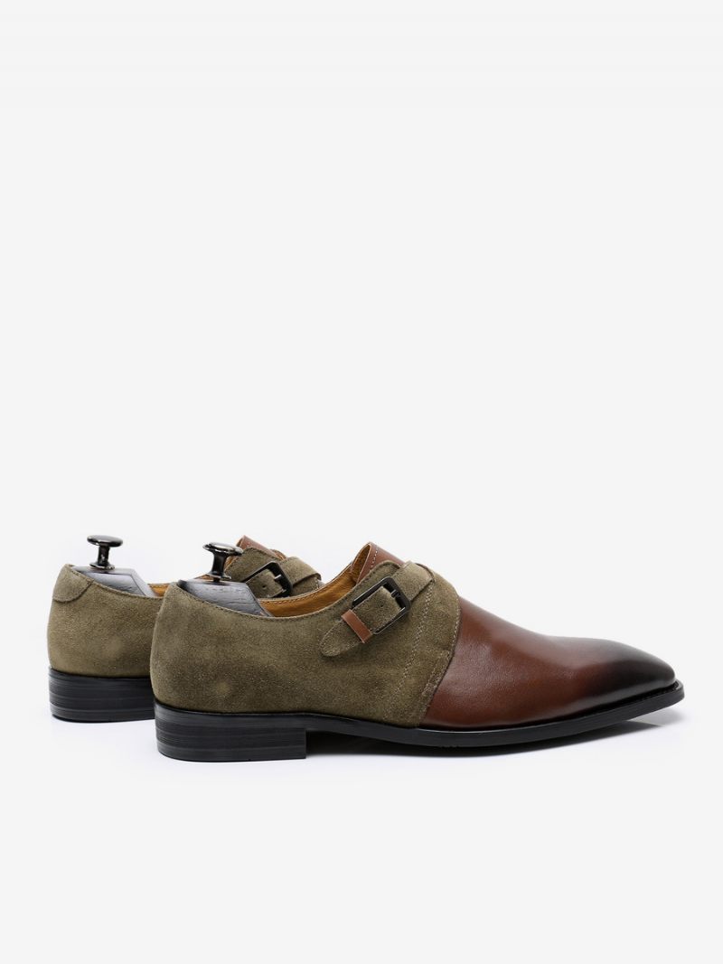 Chaussures Habillées Pour Hommes Cuir Vache Marron Café À Bout Rond Mariage Bal Enfiler - Marron Café