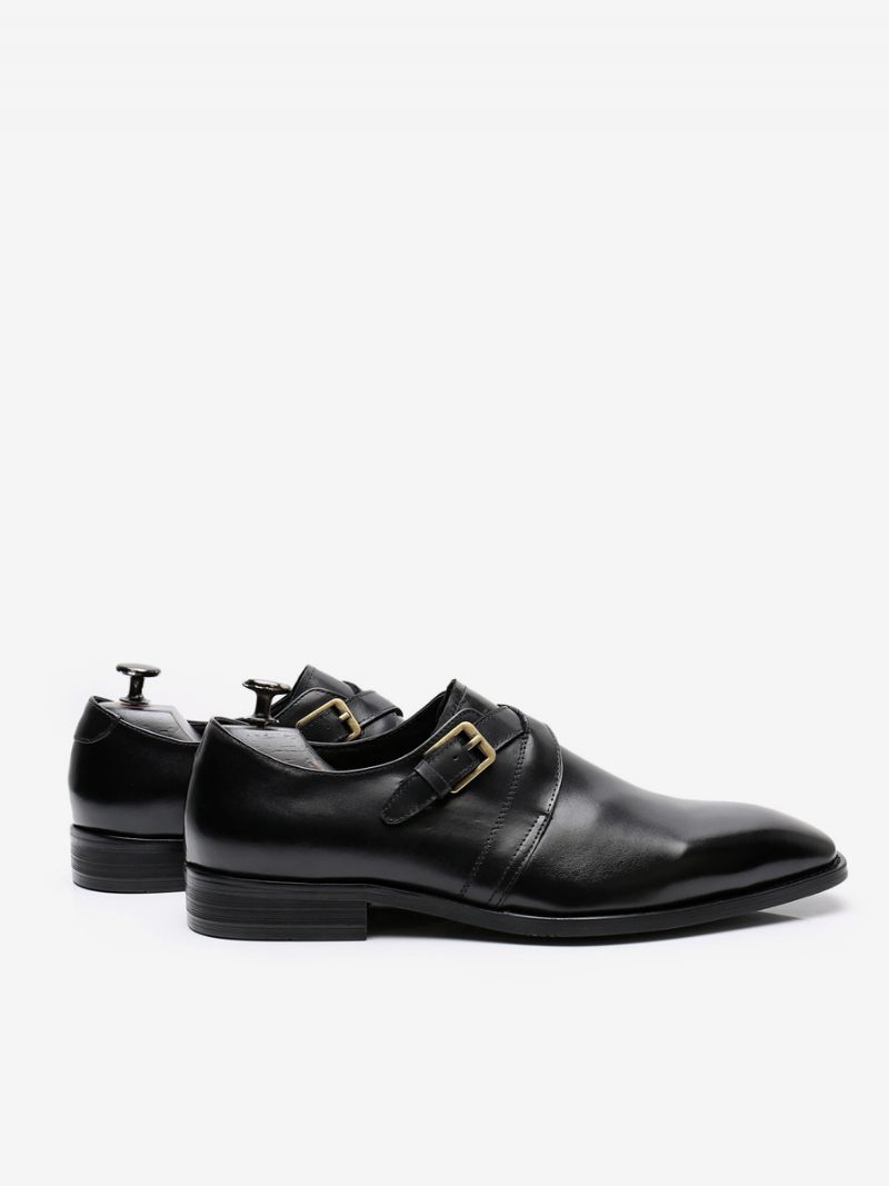 Chaussures Habillées Pour Hommes Cuir Vache Marron Café À Bout Rond Mariage Bal Enfiler - Noir