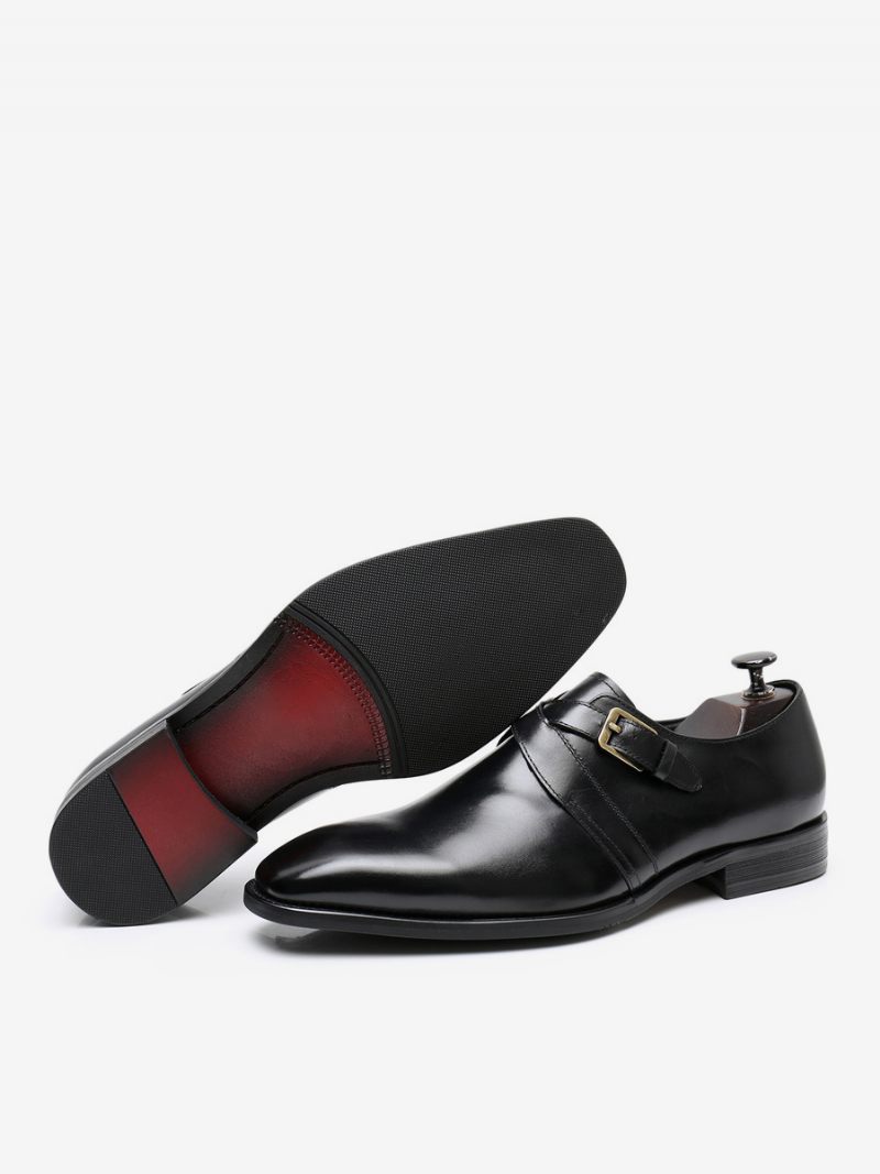 Chaussures Habillées Pour Hommes Cuir Vache Marron Café À Bout Rond Mariage Bal Enfiler - Noir