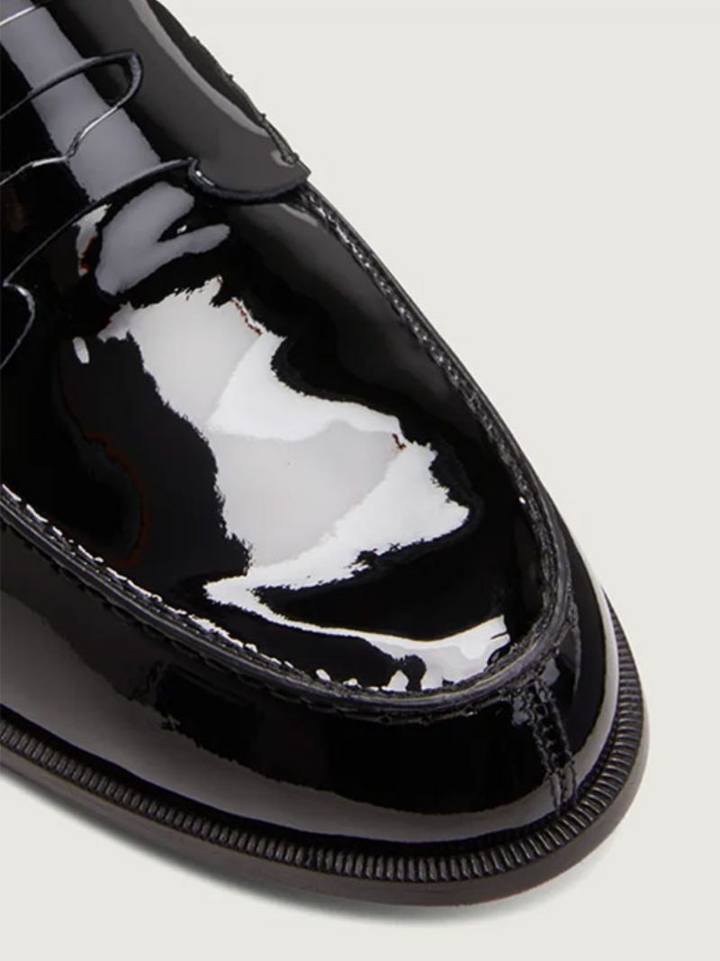 Chaussures Habillées Pour Hommes Mariage À Bout Rond Modernes Enfiler Pu Verni - Noir