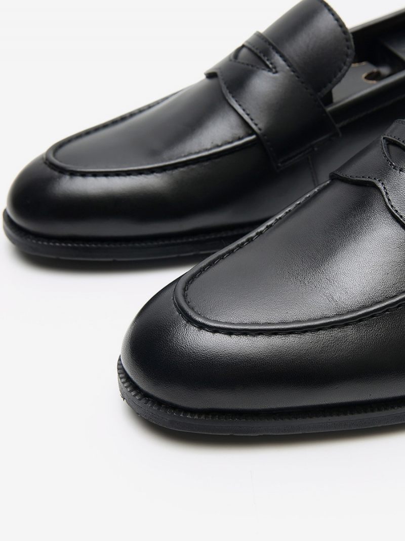 Chaussures Habillées Pour Hommes Mode Bout Rond À Lacets Peau Vache - Noir