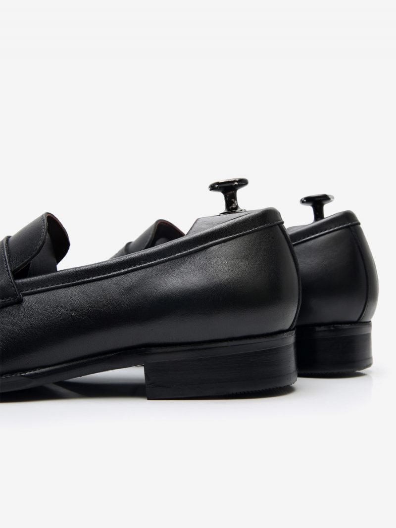 Chaussures Habillées Pour Hommes Mode Bout Rond À Lacets Peau Vache - Noir