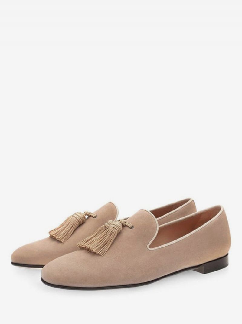 Chaussures Pour Hommes Moutarde À Enfiler Mocassins Pampilles Pantoufles Bal Mariage - Jaune Clair Foncé