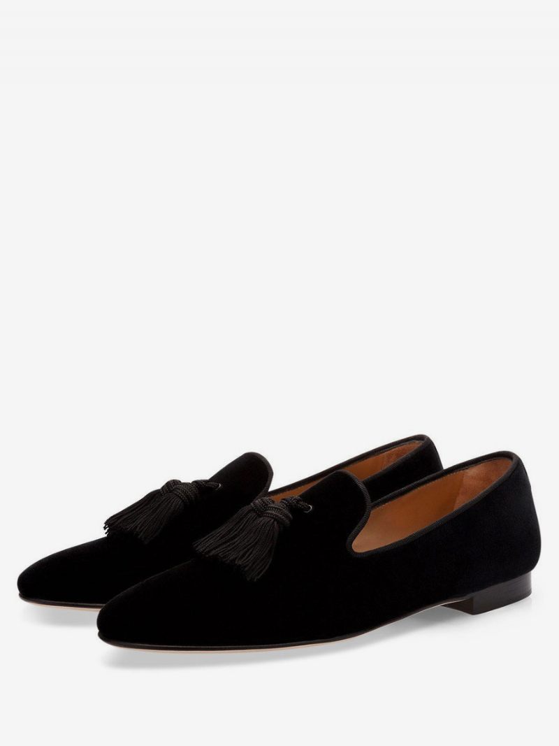 Chaussures Pour Hommes Moutarde À Enfiler Mocassins Pampilles Pantoufles Bal Mariage - Noir