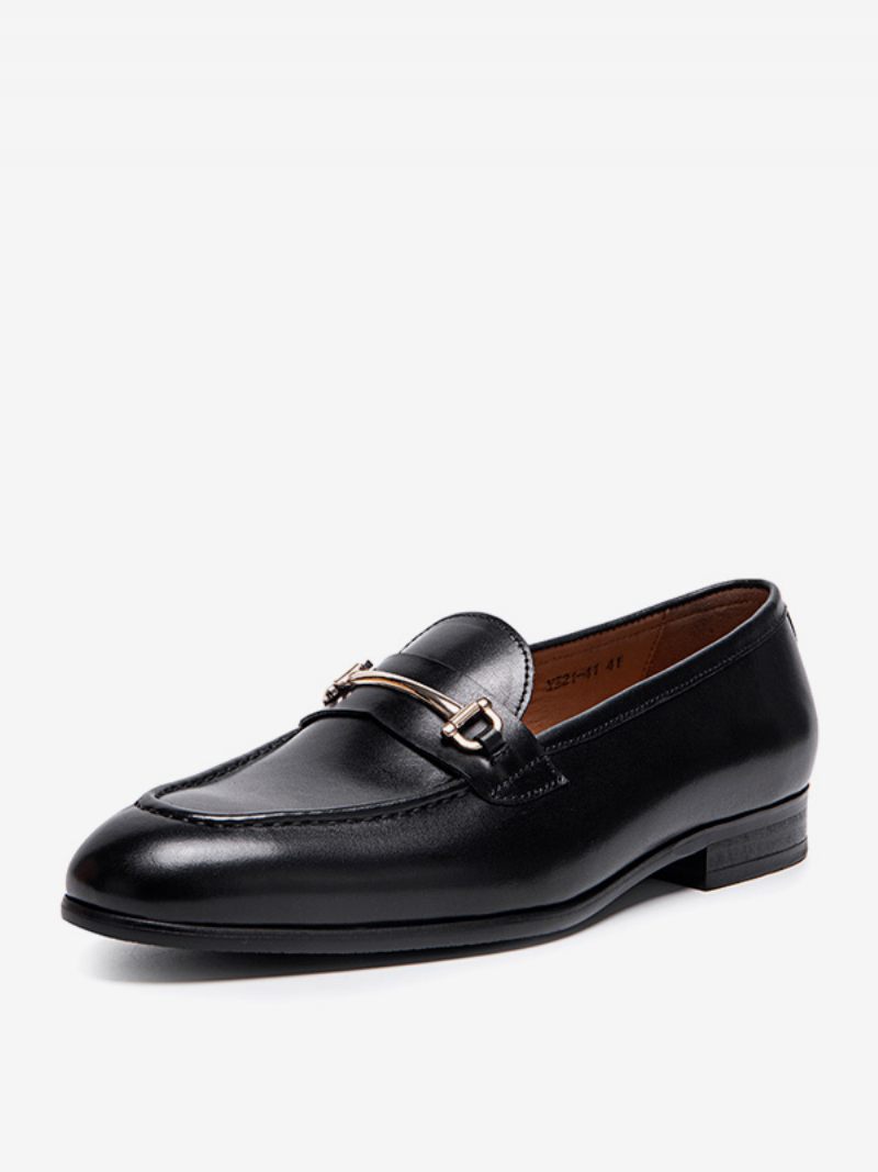 Chaussures Mariage Pour Hommes Mne's Slip-on À Bout Rond Cuir Vache - Noir