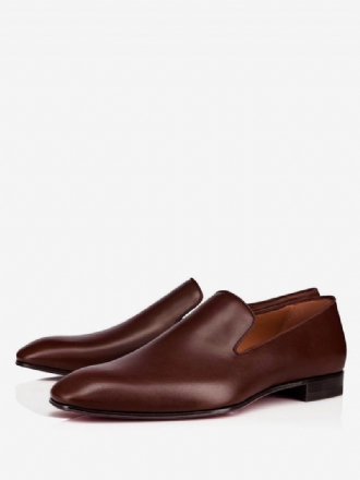 Chaussures Robe Mariée Pour Hommes Bout Rond À Enfiler Cuir Vache Marron Bal Fête